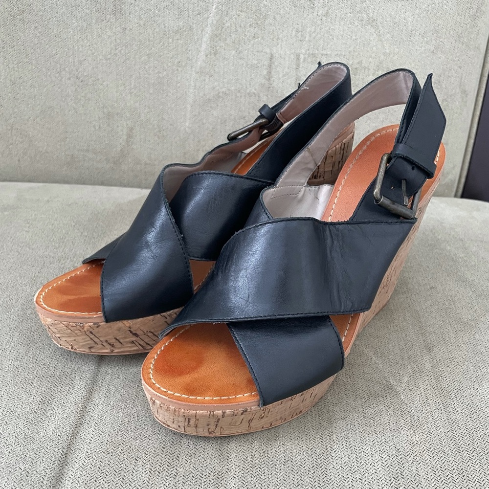 hinge Black Wedge Sandals